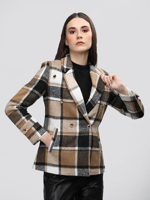 women checkered regular coat - 20592502 - Very Small Image - 1