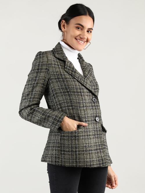 women checkered regular coat - 20592509 - Very Small Image - 1