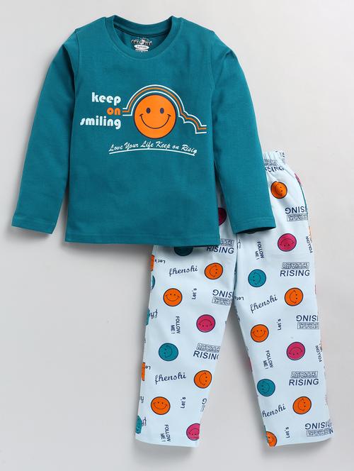 boys teal printed full length twin set - 20592652 - Very Small Image - 1