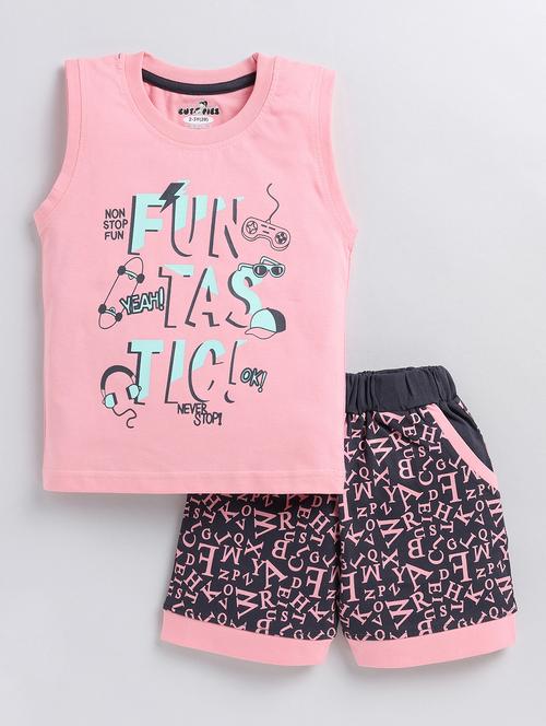 boys pink & grey printed shorts twin set - 20592861 - Very Small Image - 1