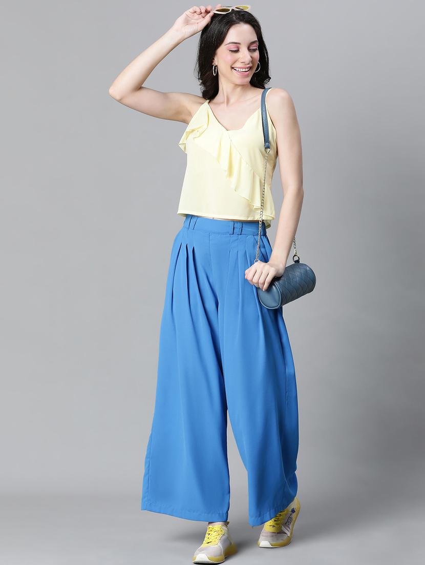 women solid mid rise pleated korean pants - 20593469 - Zoom Image - 4