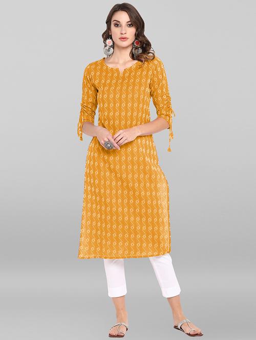 yellow three quarter sleeve straight kurta - 20593489 - Very Small Image - 1