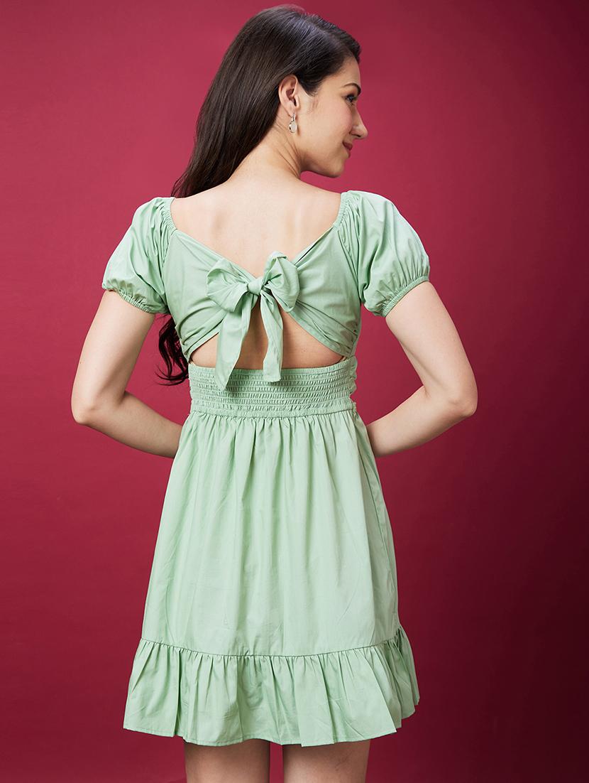 women green solid tiered dress - 20594219 - Standard Image - 2