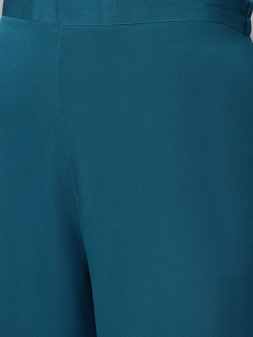 women teal stripes kurta palazzo set - 20594275 - Zoom Image - 4