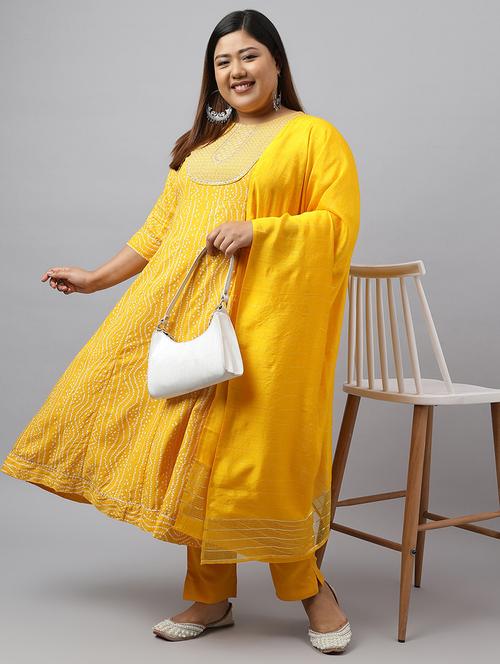 women yellow plus size kurta pant set with dupatta - 20594436 - Very Small Image - 1