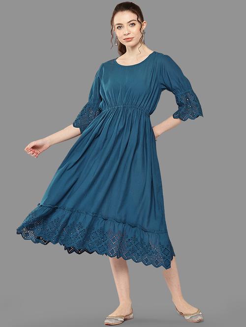 women teal solid tiered dress - 20594459 - Very Small Image - 1