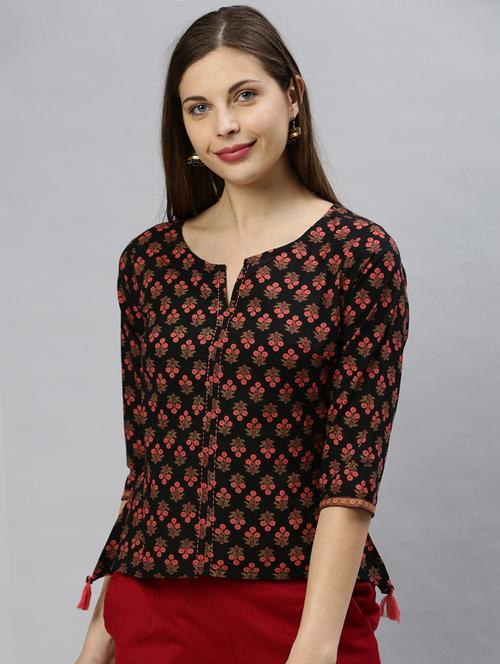 women black floral printed regular top - 20594468 - Very Small Image - 1