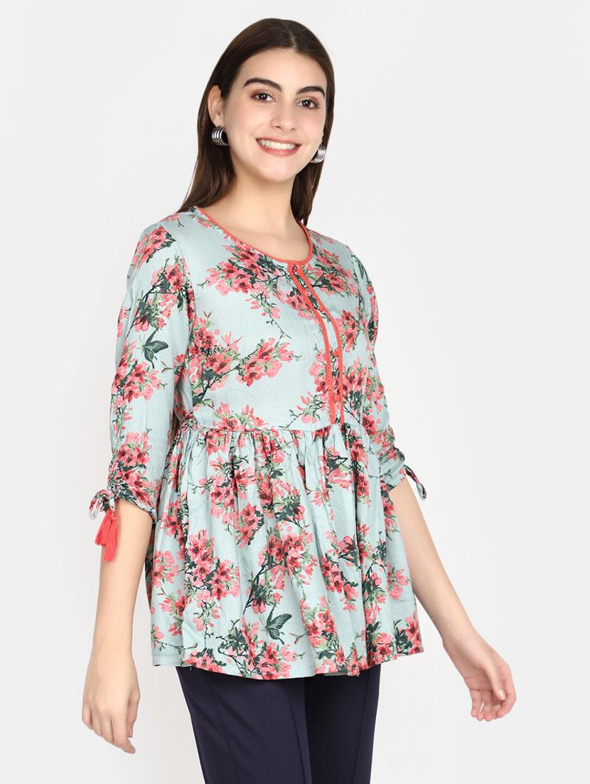 women green round neck floral print kurti - 20594680 - Standard Image - 1