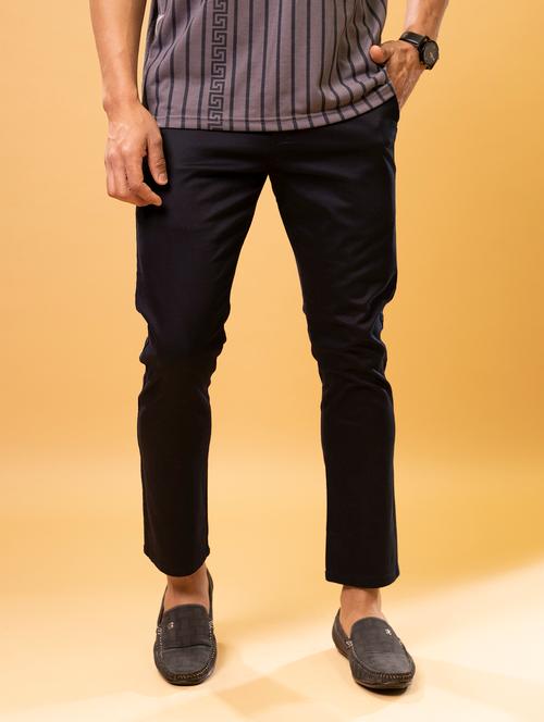 men mid-rise black solid casual chinos - 20594833 - Very Small Image - 1