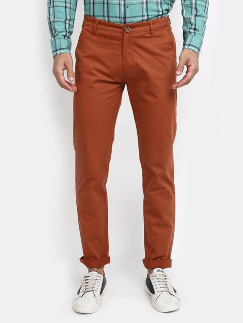 men mid-rise rust solid casual chinos - 20594842 - Very Small Image - 1
