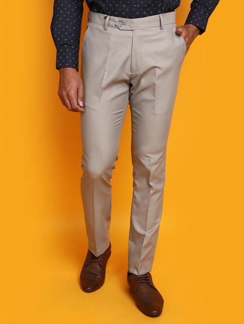 men mid-rise beige solid formal trouser - 20594893 - Very Small Image - 1