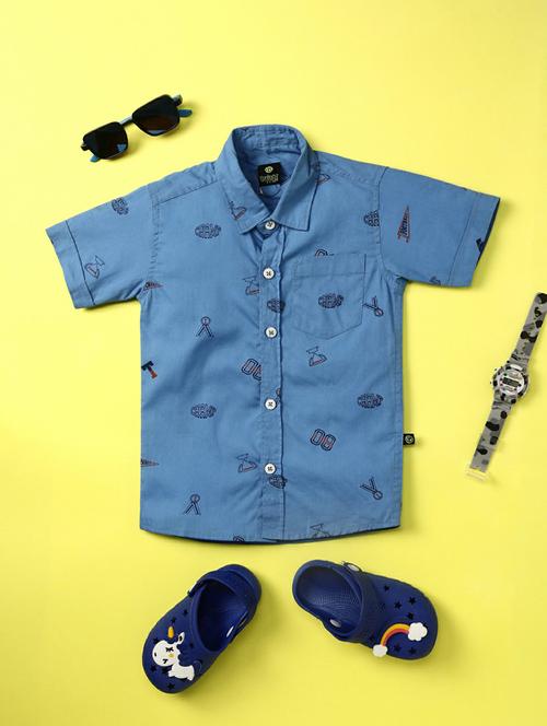 blue printed cotton shirt - 20595375 - Very Small Image - 1