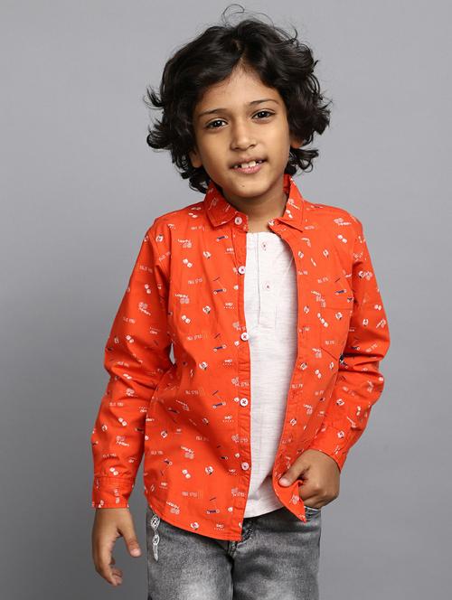 boys orange printed cotton shirt - 20595382 - Very Small Image - 1