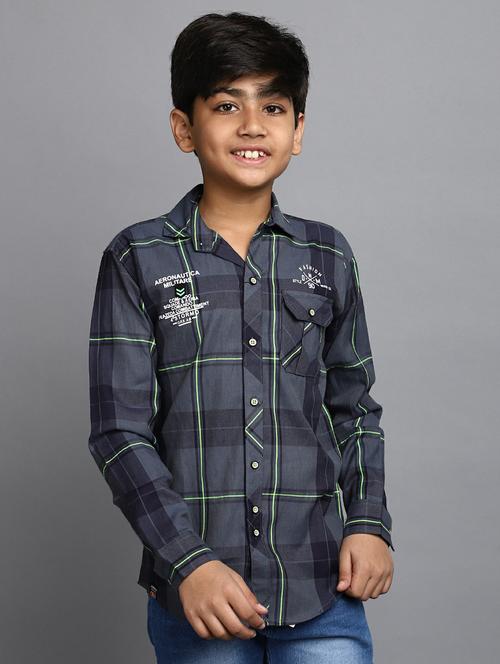 boys grey check printed full sleeve shirt - 20595417 - Very Small Image - 1