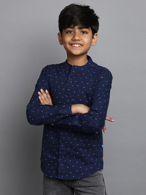 boys navy blue printed full sleeve shirt - 20595432 - Very Small Image - 1