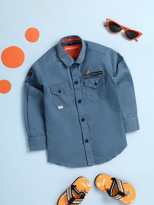 boys blue placement printed shirt - 20595447 - Very Small Image - 1