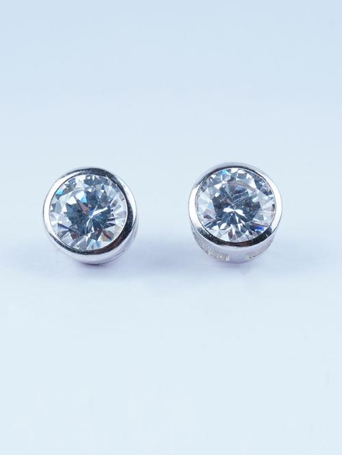 silver round shaped stud earring - 20595601 - Very Small Image - 1