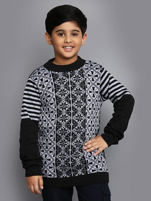 boys black printed round neck sweater - 20595734 - Very Small Image - 1
