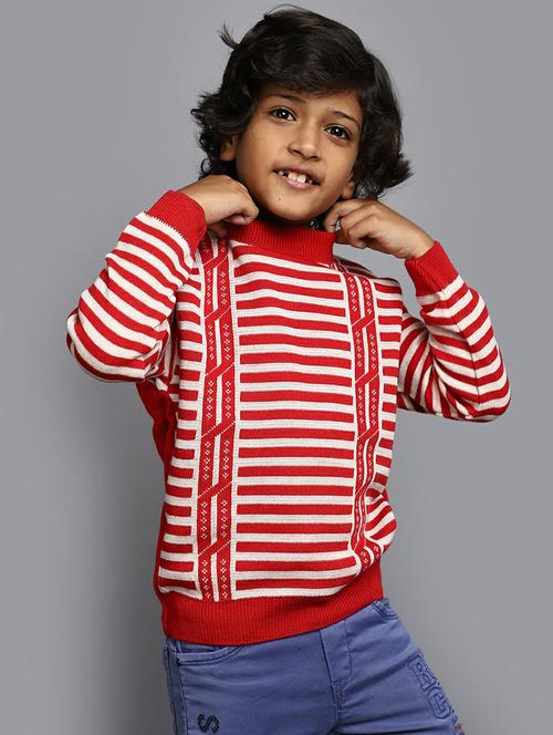 boys red & white striped sweater - 20595736 - Very Small Image - 1