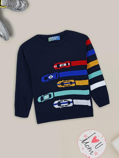 boys navy blue printed full sleeve sweater - 20595742 - Very Small Image - 1
