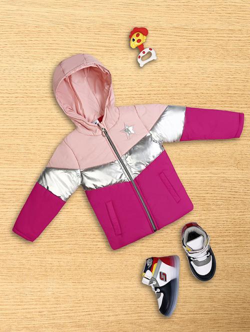 unisex pink full sleeve color block quilted hooded jacket - 20595893 - Very Small Image - 1