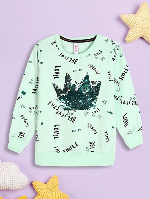 kids green sequin detailed all over printed sweatshirt - 20596020 - Very Small Image - 1