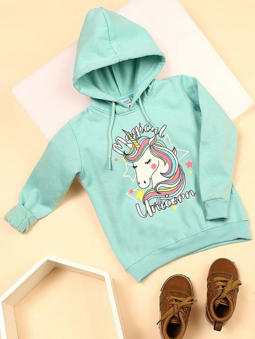 girls green graphic printed hooded sweatshirt - 20596041 - Very Small Image - 1