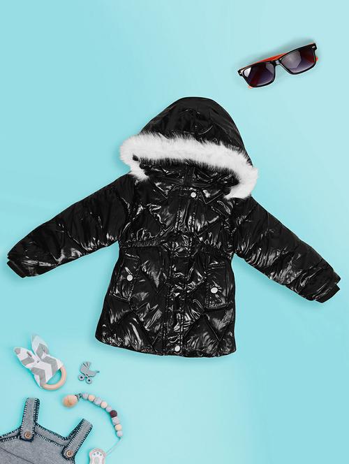 girls black solid quilted jacket - 20596095 - Very Small Image - 1