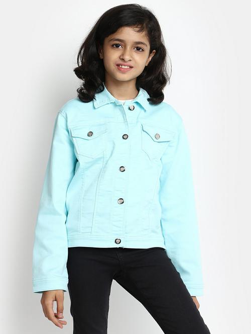 girls blue cotton regular solid jacket - 20596129 - Very Small Image - 1