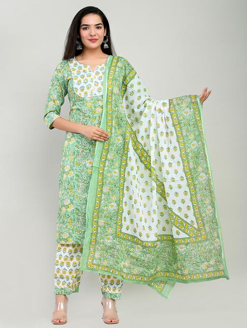 women green notch neck kurta pant set with dupatta - 20596188 - Very Small Image - 1