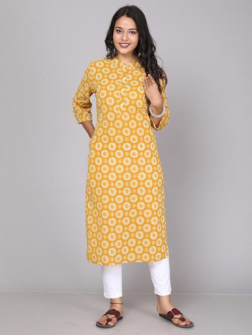 women yellow printed straight kurta - 20596327 - Very Small Image - 1