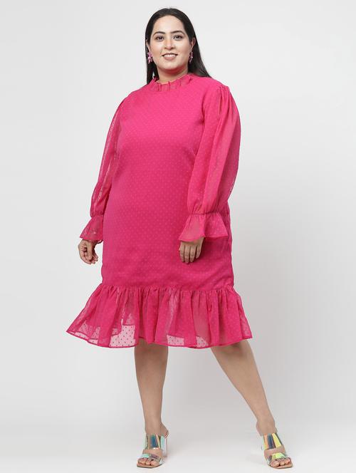 women pink self design detailed plus size dress - 20598364 - Very Small Image - 1