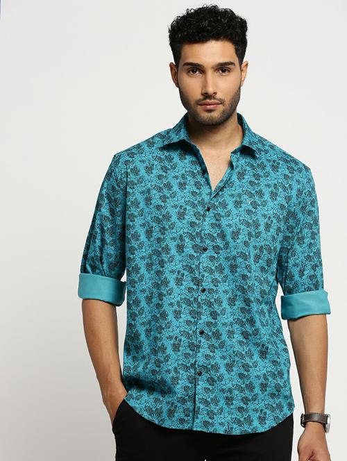 blue cotton blend casual shirt - 20598822 - Very Small Image - 1