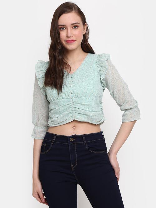 green rayon crop top - 20600156 - Very Small Image - 1