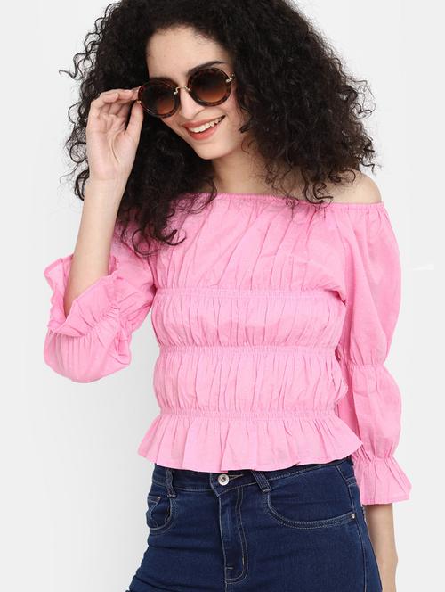 pink cotton a line top - 20600159 - Very Small Image - 1
