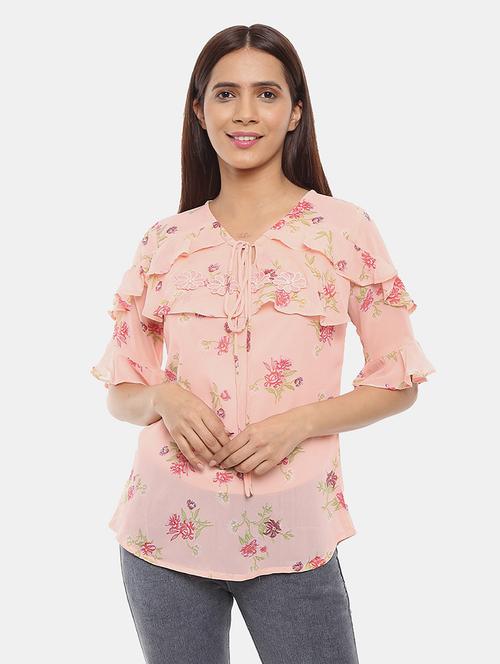 pink floral printed detailed casual top - 20600197 - Very Small Image - 1