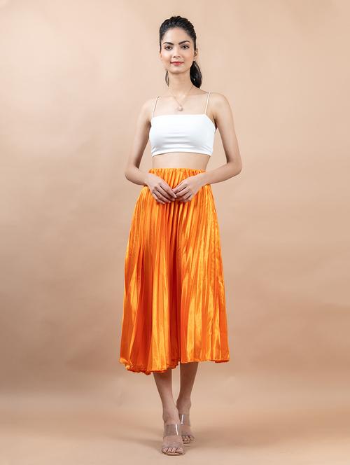 women orange pleated flared skirt - 20600819 - Very Small Image - 1