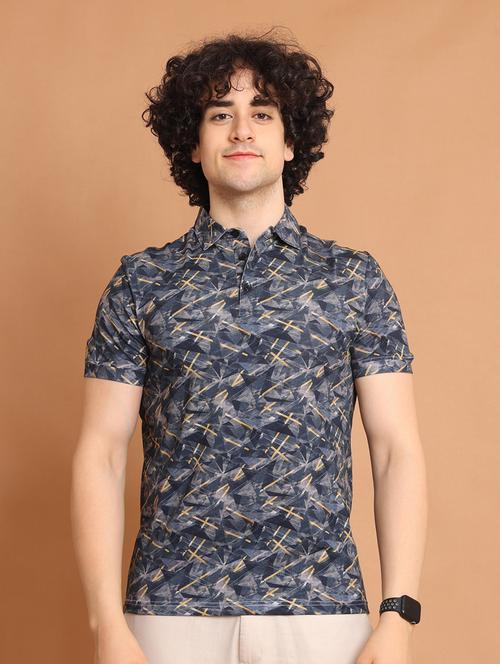 blue printed short sleeve polo t-shirt - 20601408 - Very Small Image - 1