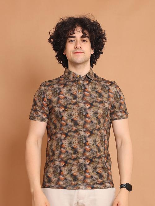 brown printed short sleeve polo t-shirt - 20601411 - Very Small Image - 1