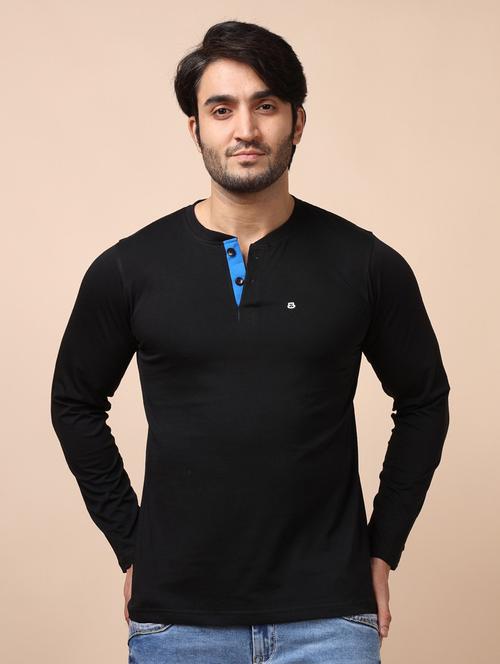 men black plain henley neck t-shirt - 20601596 - Very Small Image - 1