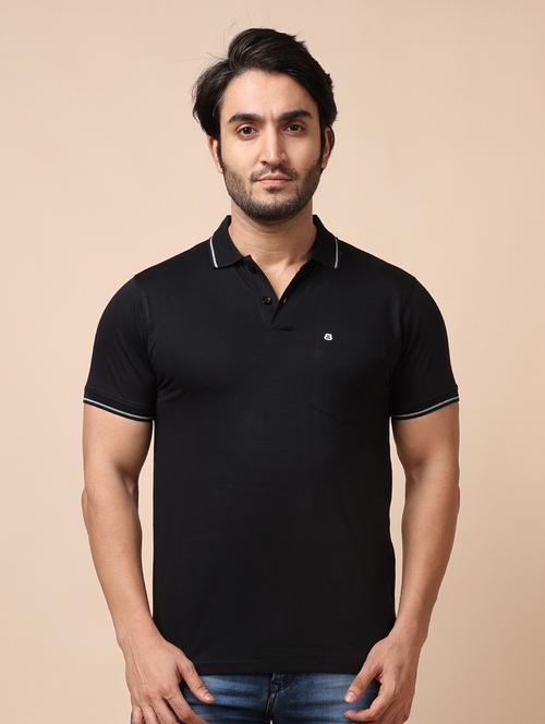 men black plain polo neck t-shirt - 20601667 - Very Small Image - 1