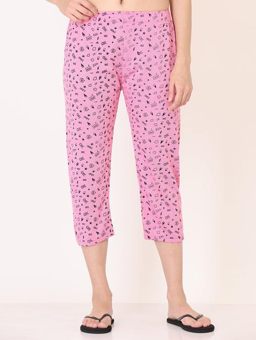 women light pink printed cotton capri - 20602199 - Very Small Image - 1