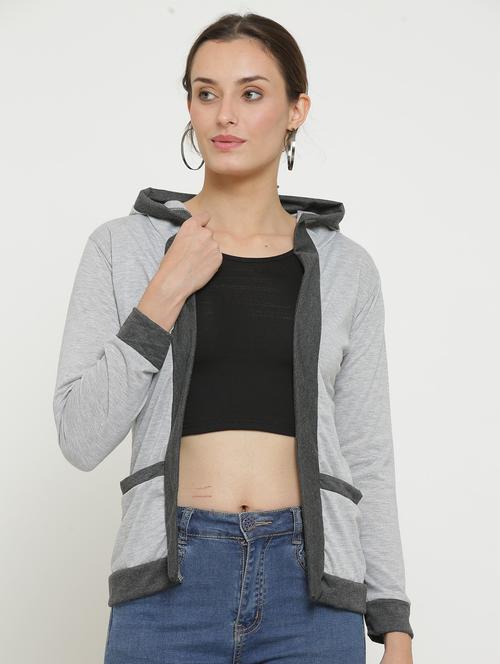 women solid long sleeves hooded shrug - 20602358 - Very Small Image - 1