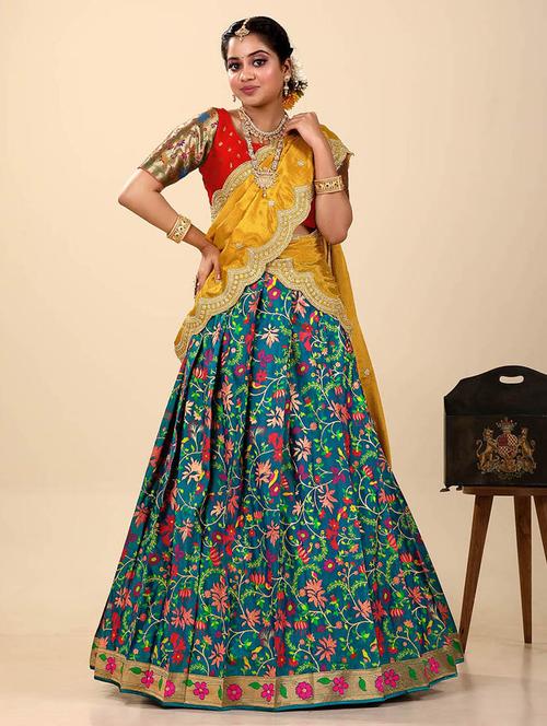 women teal semi-stitched lehenga choli with dupatta - 20602873 - Very Small Image - 1