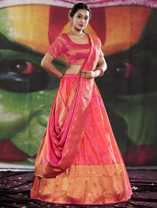 pink self design semi stitched lehenga  - 20603436 - Very Small Image - 1