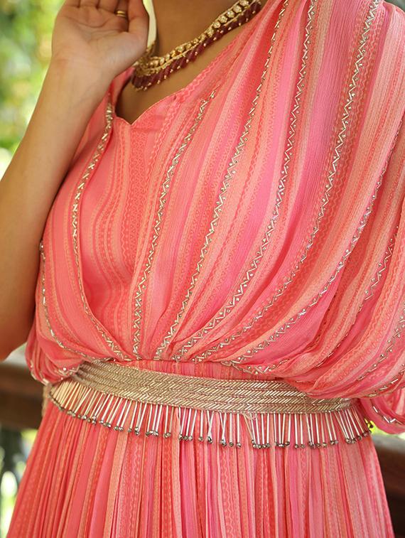 pink striped flared ethnic dress - 20605222 - Zoom Image - 3