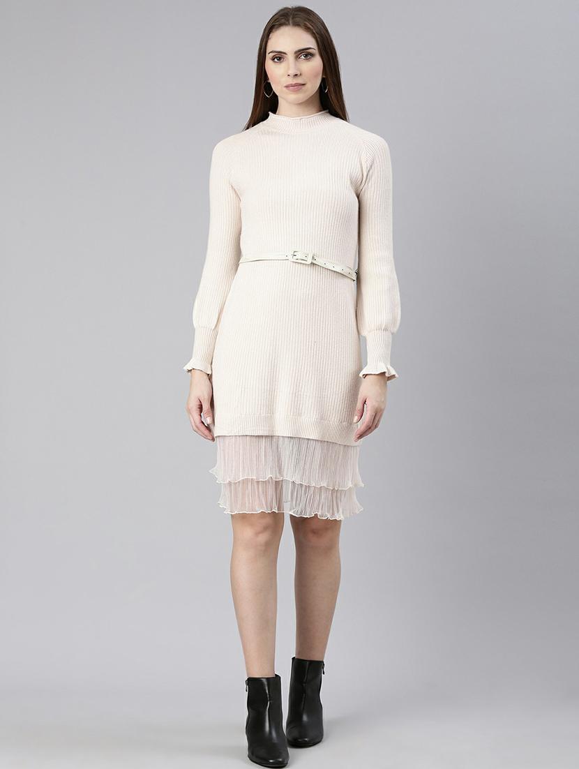 women cream high neck bodycon dress - 20605276 - Zoom Image - 0
