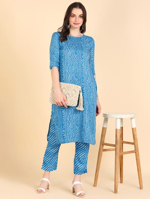 women light blue round neck kurta pant set  - 20609782 - Very Small Image - 1