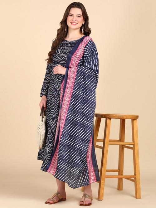 navy blue long sleeve kurta dupatta set - 20609808 - Very Small Image - 1