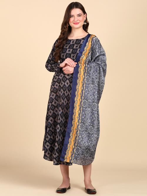 navy blue long sleeve kurta dupatta set - 20609810 - Very Small Image - 1